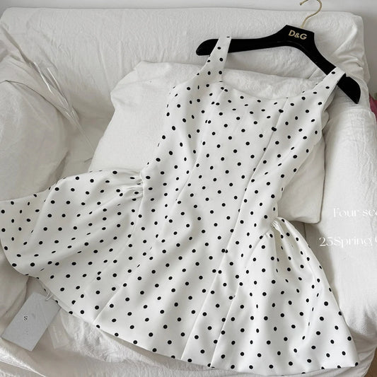 2025 Summer Roman Tunic Bandage Casual Midi Dress For Women Empire Polka Dot Lace Dress