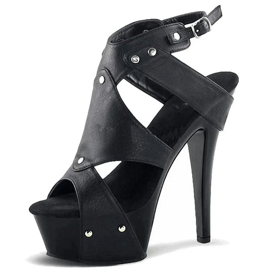 6-inch Black Non Slip Steel Pole Dance High Heels Model Fashion Sandals Summer Leaky Toe Platform Striptease Shoes