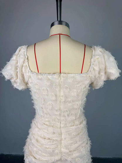 2026 Summer New Sexy V-neck Bubble Sleeve High Waist Slimming Pleated Short Dress