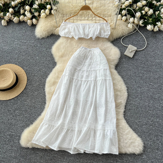 2025 Summer Women's Fairycore Sets Puff Sleeve Crop Top And Skirts Set Clothing Wholesale