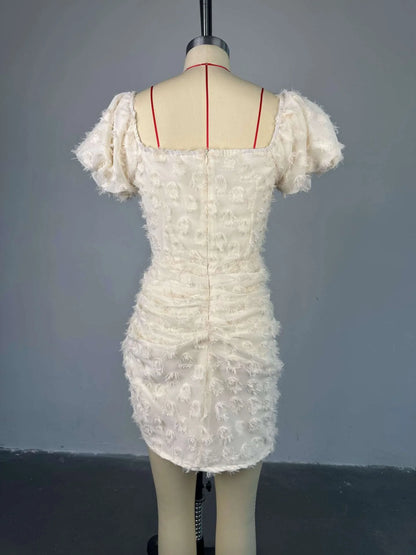 2026 Summer New Sexy V-neck Bubble Sleeve High Waist Slimming Pleated Short Dress