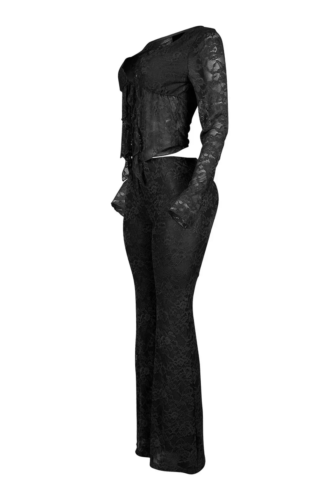 2026 Women's Set Long Sleeve Lace See Through Shirt + Long Pants Street Evening Sexy Two 2Piece Sets Outfits Tracksuit