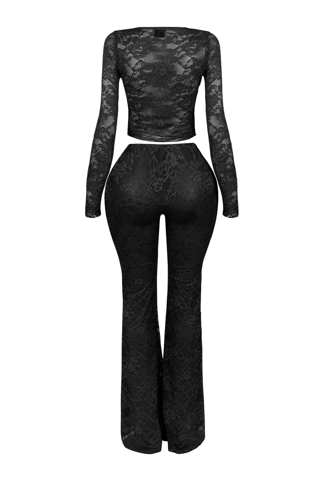 2026 Women's Set Long Sleeve Lace See Through Shirt + Long Pants Street Evening Sexy Two 2Piece Sets Outfits Tracksuit